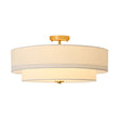 Load image into Gallery viewer, 4-Light White Linen Round Drum Brass Semi Flush Mount
