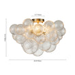 Load image into Gallery viewer, 3-Light Brass Cluster Ribbed Glass Bubble Semi Flush Chandelier