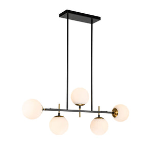 5-Light Glass Globe Island Linear Chandelier