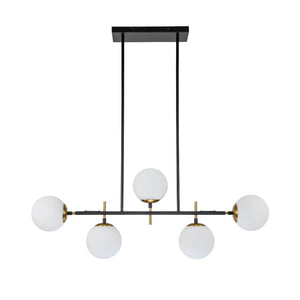 5-Light Glass Globe Island Linear Chandelier