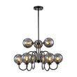 Load image into Gallery viewer, 9-Light Hammered Smoked Glass Bubble Black Sputnik Chandelier