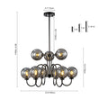 Load image into Gallery viewer, 9-Light Hammered Smoked Glass Bubble Black Sputnik Chandelier