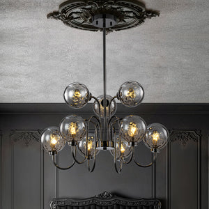 9-Light Hammered Smoked Glass Bubble Black Sputnik Chandelier