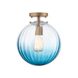 Load image into Gallery viewer, Art Deco 1-Light Blue Ribbed Glass Globe Semi Flush Mount