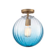 Load image into Gallery viewer, Art Deco 1-Light Blue Ribbed Glass Globe Semi Flush Mount