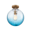 Load image into Gallery viewer, Art Deco 1-Light Blue Ribbed Glass Globe Semi Flush Mount