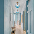Load image into Gallery viewer, Art Deco 1-Light Blue Ribbed Glass Globe Semi Flush Mount