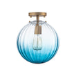 Load image into Gallery viewer, Art Deco 1-Light Blue Ribbed Glass Globe Semi Flush Mount