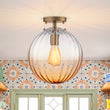 Load image into Gallery viewer, Art Deco 1-Light Blue Ribbed Glass Globe Semi Flush Mount