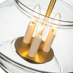 Brass 3-Light Pottery Jar Clear Glass Pendant Light