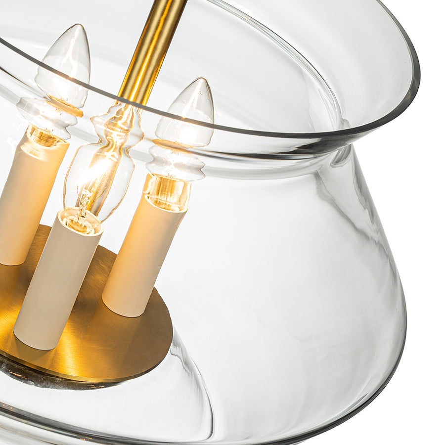 Brass 3-Light Pottery Jar Clear Glass Pendant Light