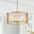 Load image into Gallery viewer, Brass 3-Light Ribbed Glass Drum Lantern Pendant Light