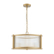 Load image into Gallery viewer, Brass 3-Light Ribbed Glass Drum Lantern Pendant Light