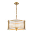 Load image into Gallery viewer, Brass 3-Light Ribbed Glass Drum Lantern Pendant Light