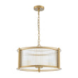 Load image into Gallery viewer, Brass 3-Light Ribbed Glass Drum Lantern Pendant Light