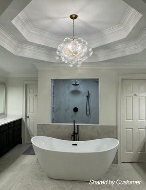 Brass Cluster Ribbed Glass Globe Bubble Chandelier