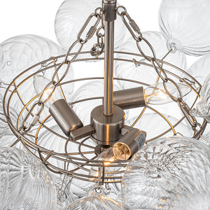 Brass Cluster Ribbed Glass Globe Bubble Chandelier