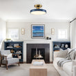 Load image into Gallery viewer, Contemporary Brass Blue Round LED Semi Flush Lighting