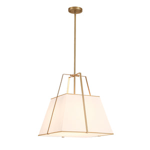Modern Brass White Fabric Tapered Cage Pendant Light