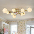 Load image into Gallery viewer, Opal Glass Bubble Brass Linear Sputnik Semi Flush Mount