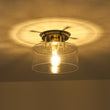 Load image into Gallery viewer, LightFixturesUSA - 1 - Light Black Brass Clear Glass Drum Semi Flush Mount - Ceiling Light - 11.8 in -