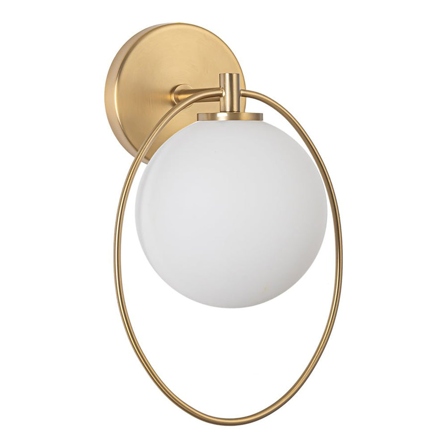 LightFixturesUSA-1-Light Brass Ring Milky Glass Globe Wall Sconce-Wall Sconce-Brass-