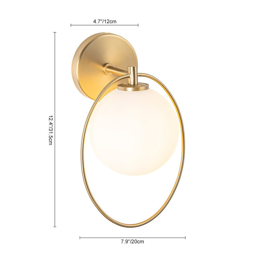LightFixturesUSA-1-Light Brass Ring Milky Glass Globe Wall Sconce-Wall Sconce-Brass-