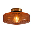 Load image into Gallery viewer, LightFixturesUSA - 1 - Light Caramel Amber Ribbed Glass Round Semi Flush Mount - Ceiling Light - 18.8 in. -