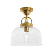 Load image into Gallery viewer, LightFixturesUSA - 1 - Light Clear Glass Dome Shade Semi Flush Mount - Ceiling Light - Brass -