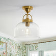 Load image into Gallery viewer, LightFixturesUSA - 1 - Light Clear Glass Dome Shade Semi Flush Mount - Ceiling Light - Brass -