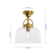 Load image into Gallery viewer, LightFixturesUSA - 1 - Light Clear Glass Dome Shade Semi Flush Mount - Ceiling Light - Brass -
