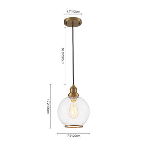 LightFixturesUSA - 1 - Light Corded Seeded Glass Globe Kitchen Pendant Light - Pendant Light - Brass -