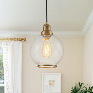 LightFixturesUSA - 1 - Light Corded Seeded Glass Globe Kitchen Pendant Light - Pendant Light - Brass -
