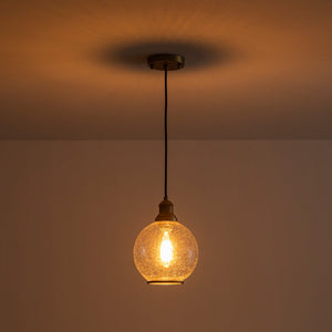 LightFixturesUSA - 1 - Light Corded Seeded Glass Globe Kitchen Pendant Light - Pendant Light - Brass -