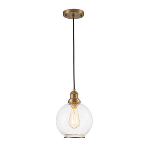 LightFixturesUSA - 1 - Light Corded Seeded Glass Globe Kitchen Pendant Light - Pendant Light - Brass -