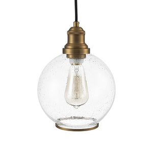 LightFixturesUSA - 1 - Light Corded Seeded Glass Globe Kitchen Pendant Light - Pendant Light - Brass -