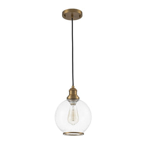 LightFixturesUSA - 1 - Light Corded Seeded Glass Globe Kitchen Pendant Light - Pendant Light - Brass -