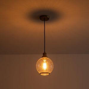 LightFixturesUSA - 1 - Light Corded Seeded Glass Globe Kitchen Pendant Light - Pendant Light - Brass -