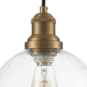 LightFixturesUSA - 1 - Light Corded Seeded Glass Globe Kitchen Pendant Light - Pendant Light - Brass -