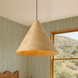 LightFixturesUSA - 1 - Light Modern Farmhouse Wood Grain Cone Kitchen Pendant - Pendant Light - Light Oak -