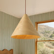 Load image into Gallery viewer, LightFixturesUSA - 1 - Light Modern Farmhouse Wood Grain Cone Kitchen Pendant - Pendant Light - Light Oak -