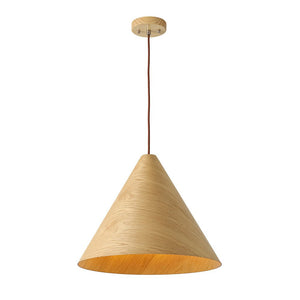 LightFixturesUSA - 1 - Light Modern Farmhouse Wood Grain Cone Kitchen Pendant - Pendant Light - Light Oak -