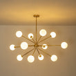 Load image into Gallery viewer, LightFixturesUSA - 12 - Light Brass Firework Opal Glass Globe Sputnik Chandelier - Chandelier - Brass -