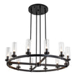 Load image into Gallery viewer, LightFixturesUSA-12-Light Clear Glass Shade Wagon Wheel Chandelier-Chandelier-Black-