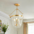 Load image into Gallery viewer, LightFixturesUSA - 3 - Light Clear Glass Bell Jar Lantern Pendant / Semi Flush - Ceiling Light - Brass -