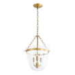 Load image into Gallery viewer, LightFixturesUSA - 3 - Light Clear Glass Bell Jar Lantern Pendant / Semi Flush - Ceiling Light - Brass -