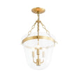 Load image into Gallery viewer, LightFixturesUSA - 3 - Light Clear Glass Bell Jar Lantern Pendant / Semi Flush - Ceiling Light - Brass -