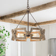 Load image into Gallery viewer, LightFixturesUSA - 3 - Light Farmhouse Open Aged Wood Drum Pendant Light - Chandelier - 3 - Light -