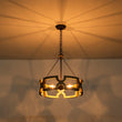 Load image into Gallery viewer, LightFixturesUSA - 3 - Light Farmhouse Open Aged Wood Drum Pendant Light - Chandelier - 3 - Light -