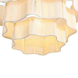 LightFixturesUSA - 3 - Tier Beige Woven Thread Round Cage Pendant Light - Chandelier - Beige -